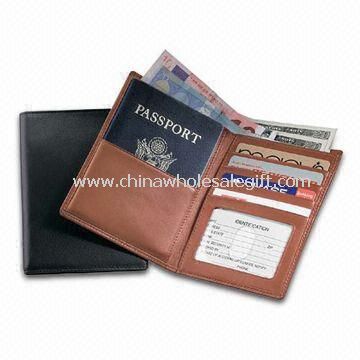 PU de cuero pasaporte/moneda cartera con tres bolsillos de tarjeta de visita