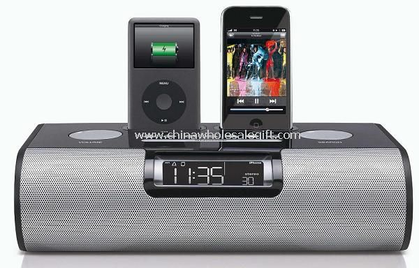 Rádio de relógio despertador Dual Dock para iPod e iPhone
