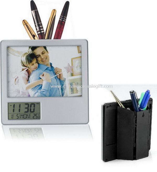 Photo Frame with Clock and Pen Holder