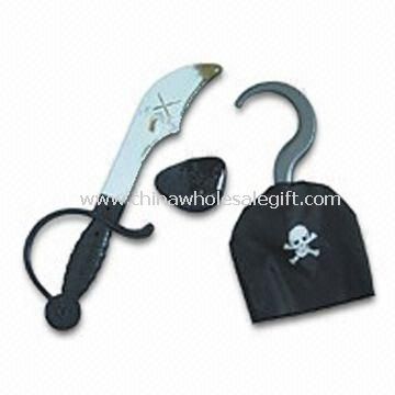Pirat zabawki zestaw 3-częściowy, wykonany z tworzywa sztucznego, miecz, Eyepatch i hak