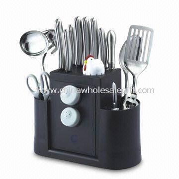19 Pieces All-in-one Kitchen Knife Set with 7 Pieces Knives, All Knives with S/S + ABS Handles