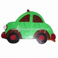 Puzzle infantil con forma de coche, de madera maciza, mide 24 x 17 x 2 cm images