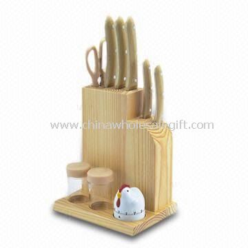 Kitchen Knife Set with Wooden Block and Kitchen Gadgets