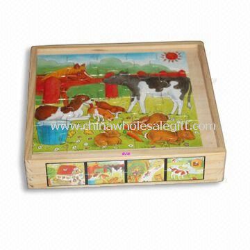Zabawki Puzzle, wykonane z litego drewna lub sklejki, środki 20,5 x 20,5 x 4 cm
