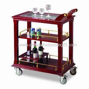 Food Trolley, Available in Brass Wood Color, Made of High Quality Stainless Steel and Wood