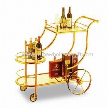Chariot de nourriture, disponible en couleur or, fait d'acier inoxydable et bois