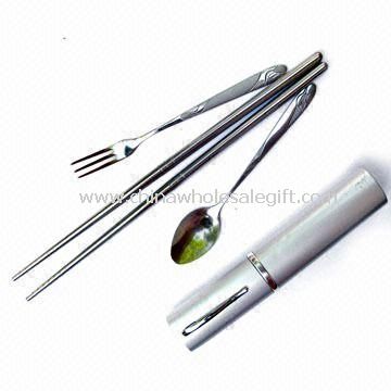 Stainless Steel Cutlery Set, Includes Spoon, Chopsticks, and Fork, Various Thicknesses are Available