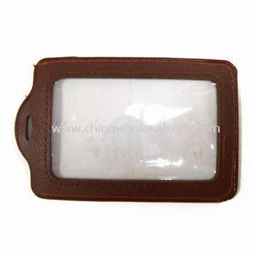 Leather Badge Holder with 2 Side PVC Windows
