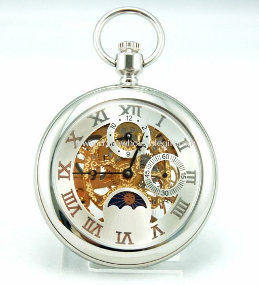 Stainless steel mechanical pocket watch with Moon Phase