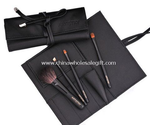 مجموعة فرشاة ماكياج 4 قطع مع حقيبة مستحضرات التجميل السوداء