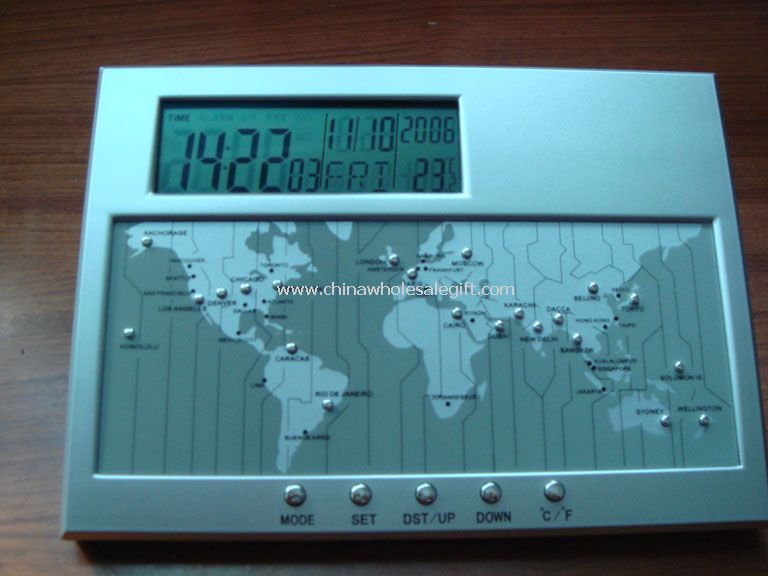 Jam Digital LCD menampilkan zona waktu dunia