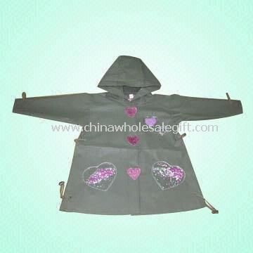 Women EVA Raincoat with Ribbon on Cuff and Waist and Bottom