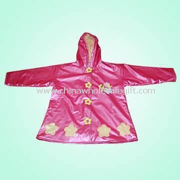 Women PVC Raincoat with Fleece Lining and Snap at Front Placket