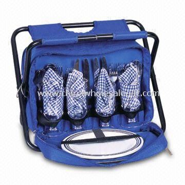 Four-person Picnic Bag with One Main Cooler Compartment and a Folding Chair