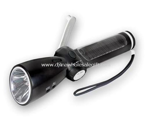 Crank Dynamo & Solar Flashlight with Radio and Mobilephone Charger