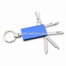 Multi-tool with Knife Blade Keyring Scissors Can Opener File and Nail Clipper images