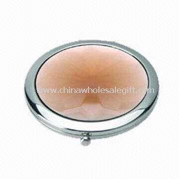 Round Cosmetic Mirror Made of Metal and Crystal Stone Material