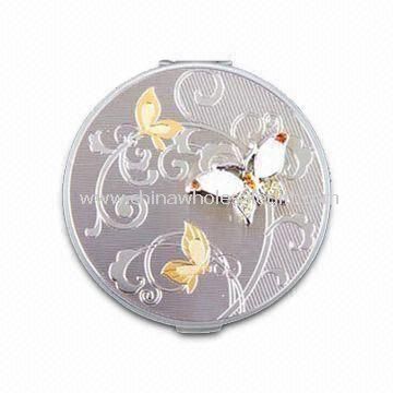 Round Shaped Cosmetic Mirror with Butterfly Logo with Crystal Stone