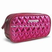 Quilted Satin Cosmetic Pouch with Inner Flat Pocket images