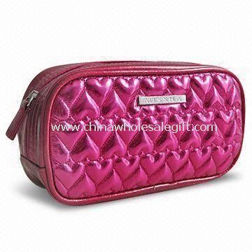 Quilted Satin Cosmetic Pouch with Inner Flat Pocket