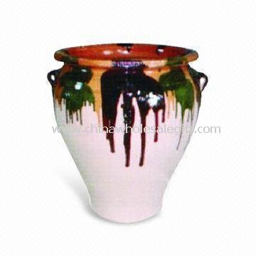 Clay Ceramic Vase with Enamel Exterior