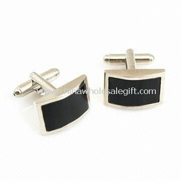 Fashion Silver Cufflinks with Black Agate and Rhodium Plating