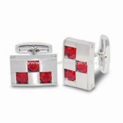 Stainless Steel Cuff Links with Red CZ Stone images