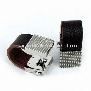Metal Cufflinks Decorated with Leather