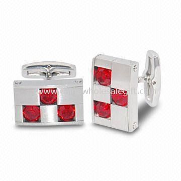 Stainless Steel Cuff Links with Red CZ Stone