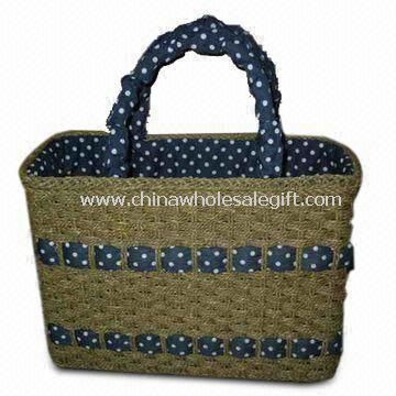 Corn Husk Beach Bag with Paper Straw Handle and Fabric