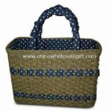 Corn Husk Beach Bag with Paper Straw Handle and Fabric images