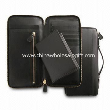 Black PU Leather Travel Wallet with Zippered Pocket for Currency