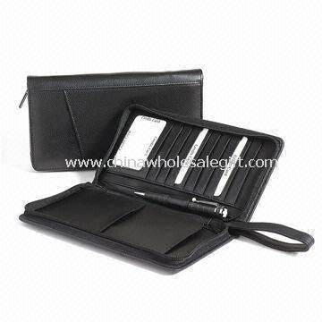 Mens PU kulit dompet dengan kompartemen zip Internal Ideal untuk perjalanan