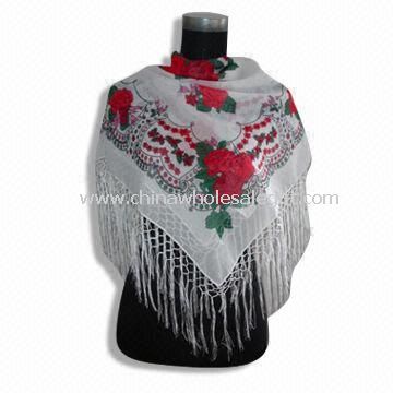 Square Scarf Made of 100% Poly Voil with Fringes