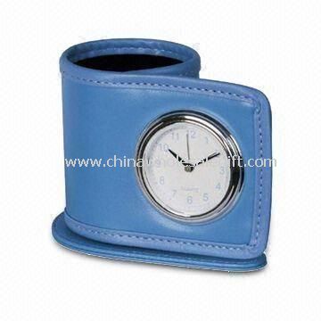 Desk Clock with Pen Holder Made of PU Material