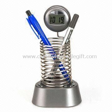 Spring-shaped Pen Holder with Radio and Clock