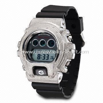 Electronic Sports Watch with Alloy Case and PU Band