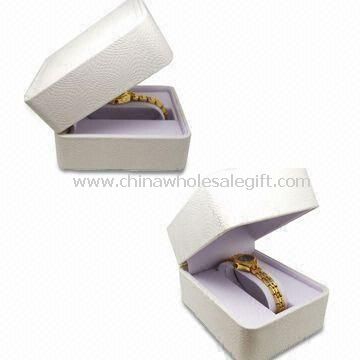 Caja de regalo de joyas reloj blanco con cubierta de cuero repujado
