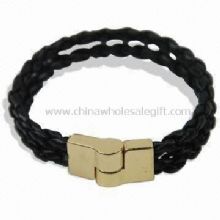 Plaited Leather Wristband Made of Alloy Magnet and Leather images