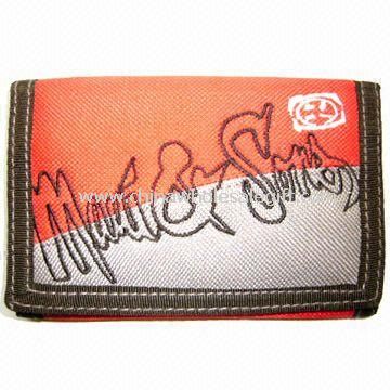 Nylon Mens Sports Tri-fold Ripper Wallet with Embroidery Pattern