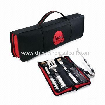 Picnic Barbecue borsa con lama in acciaio inox 1,5 mm e Tong con manico in legno