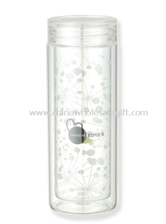 Transparent double wall glass cup