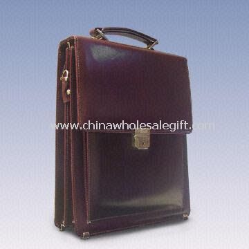 Genuine Leather Briefcase with Outer Compartment for Documents