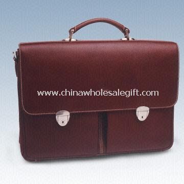 Genuine Leather Briefcase with Shoulder Strap and Mobile Phone Holder