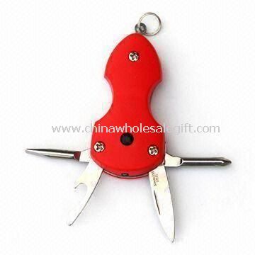 Keychain چندکاره با چراغ قوه به رهبری بطری بازکن تیغه چاقوی تیز و پیچ گوشتی