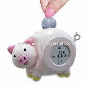 Babi kebaruan jam Digital dengan suhu dan fungsi Bank koin