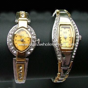 Watch Bracelet Made of Alloy With Rhinestones