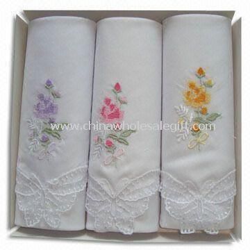 Embroidery Handkerchiefs with Lace Corner