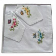 Ladies Embroidery Handkerchiefs with Satin Border images