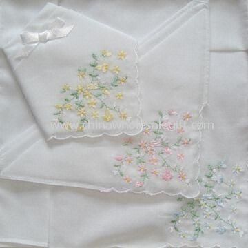 Ladies Embroidery Handkerchiefs with Embroidered Corner